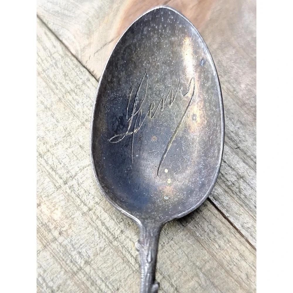 Vintage Lens France Souvenir Spoon Coat of Arms Crest Branch‎ Handle Leaf Back